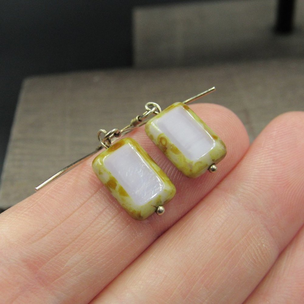 Sterling Small Weird Rectangle Stone Earrings - image 2